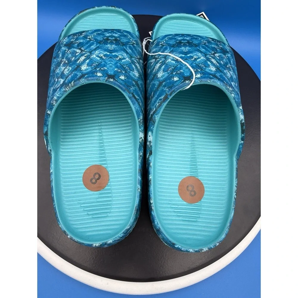 Nike Calm x NorBlack NorWhite Women's Size 8 Turquoise Slip On Slides Sandals‎